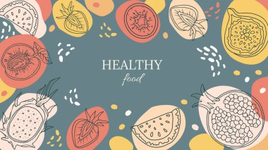 Taze meyve, vegan, vejetaryen yemeği. Düzenlenebilir çerçeveler, web şablonları. Zarif bir geçmişi var. İş için plan. Restoran, kafe, yemek festivali, moda mağazaları, marka. 