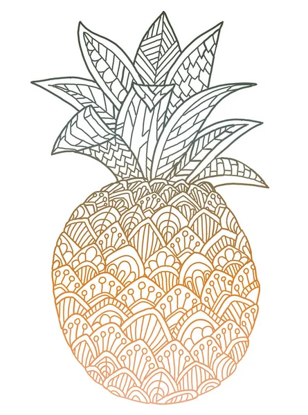 Utsmyckad Ananas Illustration Isolerad Vitt Sommaren Färgglada Bakgrund Handritade Tropiska — Stock vektor