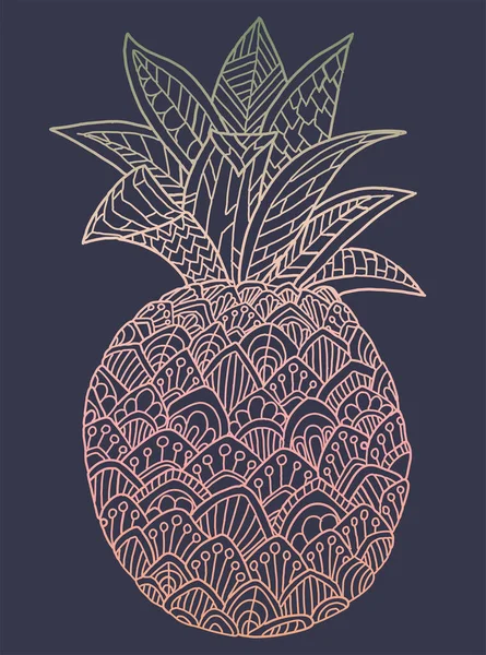 Ornate Pineapple Illustration Dark Summer Colorful Background Wallpaper Card Invitation — Stock vektor