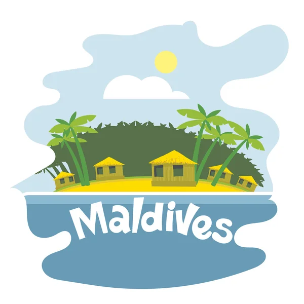 Volantino delle Maldive con spiaggia e palme — Vettoriale Stock