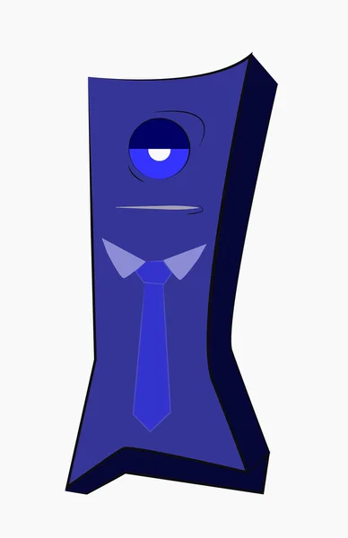 넥타이와 한 눈을 가진 파란색 키가 큰 캐릭터. 디지털 배경 벡터 일러스트레이션. — 스톡 벡터