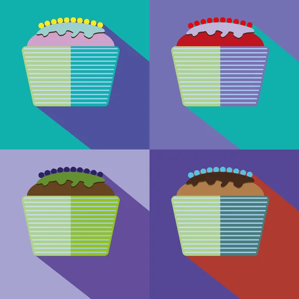 Tarjetas dulces con pasteles de crema y bayas. Imagen vectorial digital . — Vector de stock