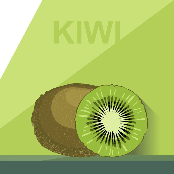 Un kiwi mûr entier et un kiwi demi sur une table, image vectorielle numérique . — Image vectorielle