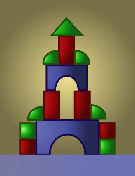 Plac zabaw zamek kolorowe zbudowane z małych części czerwony, zielony i niebieski, cyfrowy wektorowa — Wektor stockowy