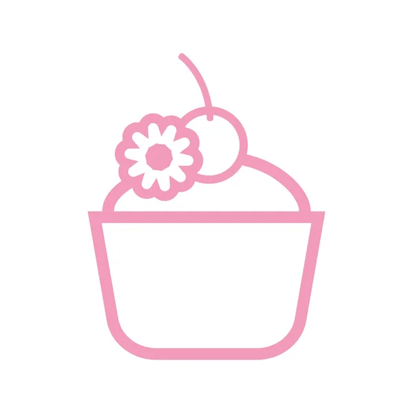 Card with a pink cream cake with a cherry on top over a white background, in outline style. Digital vector image. — Stockvector