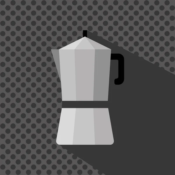 ドット、デジタルベクトル画像と銀の背景の上に、輪郭で、ハンドルと影を持つ銀のコーヒーメーカー — ストックベクタ