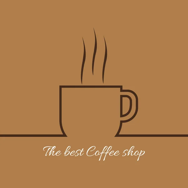 Una taza de café con vapor con la mejor inscripción de cafetería, en contornos, sobre un fondo marrón, imagen vectorial digital — Vector de stock
