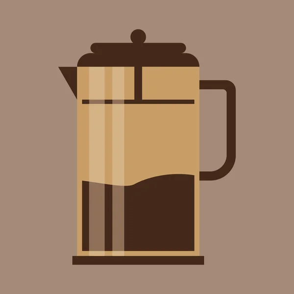 Une cruche marron avec café, en contours, sur fond marron, image vectorielle numérique — Image vectorielle