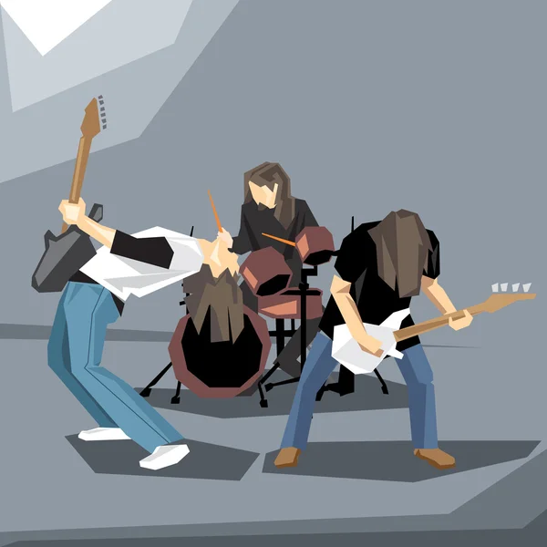 Рок-музичний гурт, що виступає на сцені, з гітарами та барабанами цифрове векторне зображення — стоковий вектор