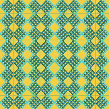 Sarı bir arka plan üzerinde aqua prizma şekilleri ve kareler desen ile soyut arka plan