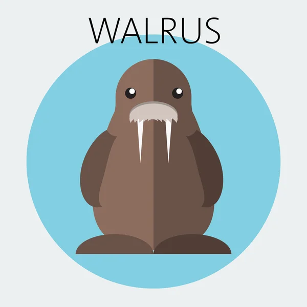 Abstracte illustratie met een bruine Walrus in een ronde blauwe frame, over een witte achtergrond — Stockvector