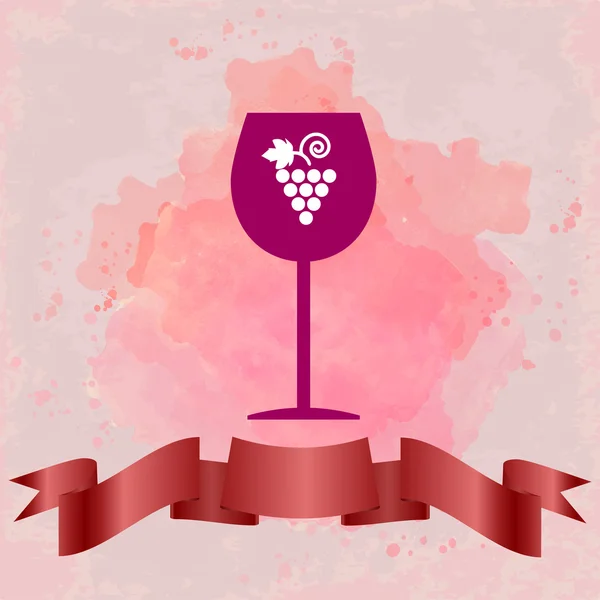 Scheda degustazione vino rosso con un bicchiere rosso e segno di uva, su uno sfondo con acquerello. Immagine vettoriale digitale . — Vettoriale Stock
