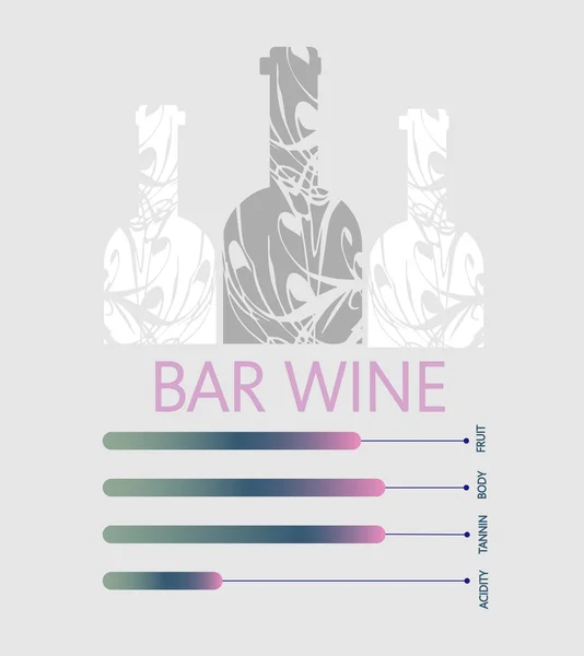 酒吧葡萄酒信息图形，白色瓶与组件描述银背景。数字矢量图像. — 图库矢量图片