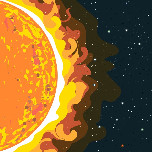 Горячий вид на солнце в секции с теплом и радиацией. Цифровые векторные изображения . — стоковый вектор