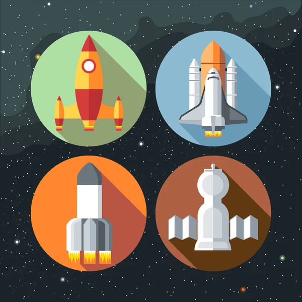 Ruimteschepen icons collectie met shuttles en raketten. Digitaal vector beeld. — Stockvector