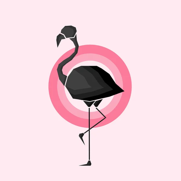 Geometriai fekete flamingo a körvonalak rózsaszín körökben, mint egy könnyű rózsaszín háttér. Digitális vektor kép. — Stock Vector