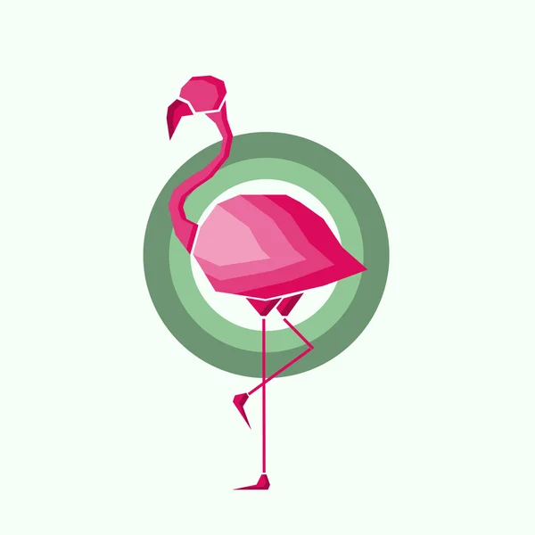 Geometric pink flamingo in outlines in green circles over a light green background. Digital vector image. — Stock Vector