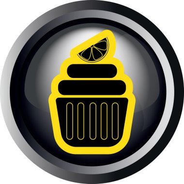 Siyah beyaz anahat tarzında, beyaz bir arka plan üzerinde 3d yuvarlak çerçeve üzerinde limon dilimi ile sarı bir krem kek ile Kart. Dijital vektör görüntüsü.