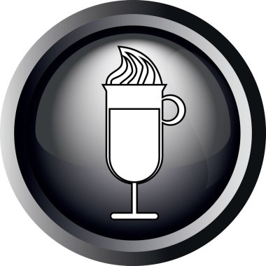 Siyah ve beyaz anahat tarzında, beyaz bir arka plan üzerinde 3d yuvarlak çerçeve içinde, dondurma ile bir bardak kahve ile Kart. Dijital vektör görüntüsü.