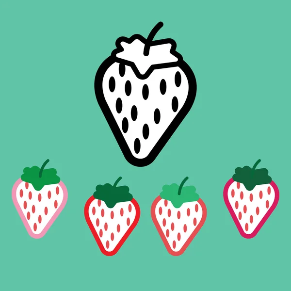 Aardbeien met zaden set, in omtrek, over groene achtergrond. Roze, rood, Scarlet en zwart. Digitaal vector beeld. — Stockvector