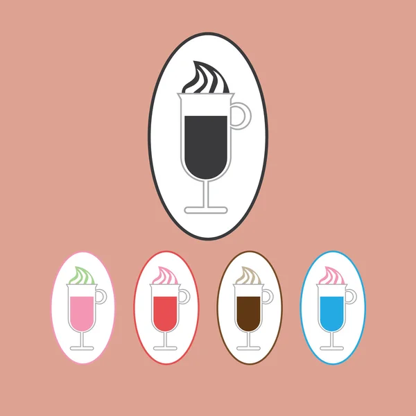 Un verre de café avec de la crème glacée, en contours, sur un fond de pêche. Rouge, vert, bleu, rose. Image vectorielle numérique — Image vectorielle