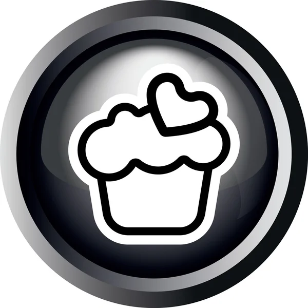 Tarjeta con un pastel de crema con el corazón en la parte superior en marco redondo en 3d sobre un fondo blanco, en estilo de contorno blanco y negro. Imagen vectorial digital . — Vector de stock