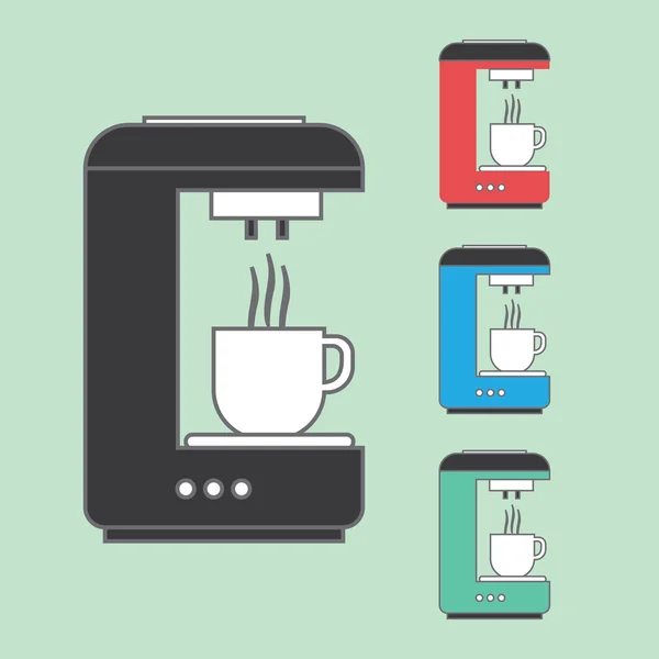 薄緑色の背景を白いカップに熱いコーヒーを注ぐコーヒー マシンのセット。赤、青、緑。デジタル ベクトル画像 — ストックベクタ