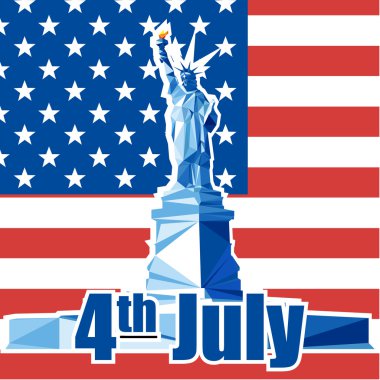 Özgürlük heykeli ile dört Temmuz Bağımsızlık günü kartı. Dijital vektör görüntü