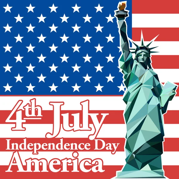 4. Juli Unabhängigkeitstag Karte, mit Freiheitsstatue. digitales Vektorbild — Stockvektor