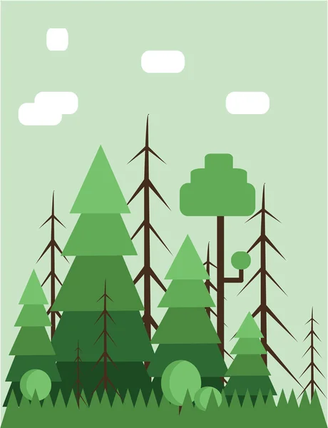 Design astratto del paesaggio con alberi verdi e nuvole, stile piatto. Immagine vettoriale digitale . — Vettoriale Stock