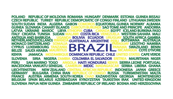 Λίστα με ονόματα χωρών της τάξεως σημαία της Βραζιλίας. Ψηφιακή διανυσματική εικόνα — Διανυσματικό Αρχείο