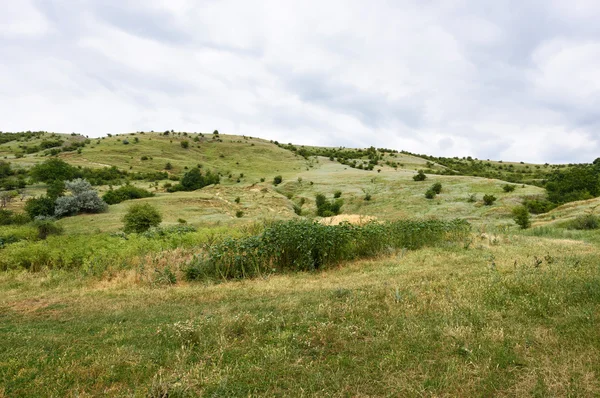 Vista sobre colinas verdes aldeia moldavo na hora de verão — Fotografia de Stock