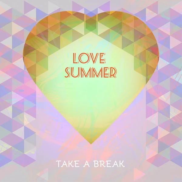Infografía abstracta de la hora de verano, amor y tomar un texto de descanso, un gran corazón. Imagen vectorial digital — Vector de stock