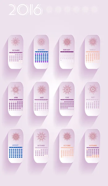 2016 kalendář s abstraktním květinovým designem na růžovém pozadí. Digitální vektorový obraz — Stockový vektor