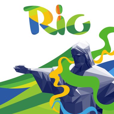 Ulusal renk çizgileri ve İsa'nın heykeli ile soyut rio de janeiro. Dijital vektör görüntüsü.