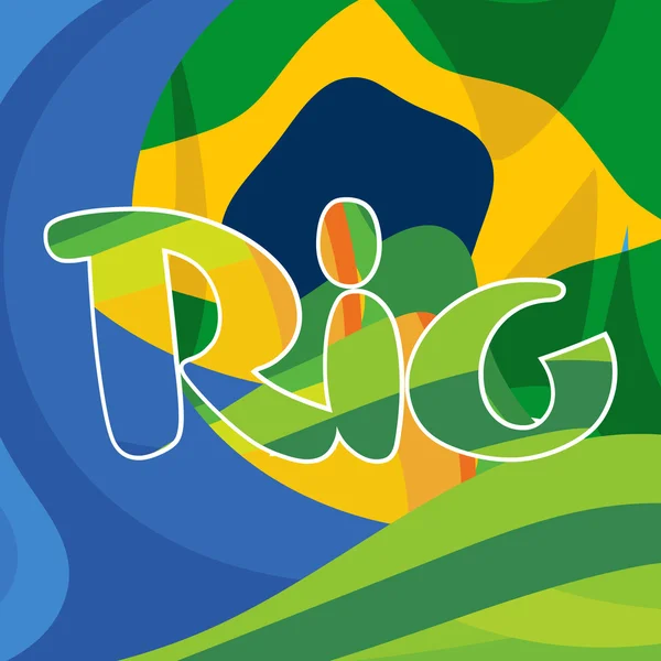 Logotipo abstracto rio sobre fondo de colores nacionales de Brasil. Imagen vectorial digital . — Vector de stock