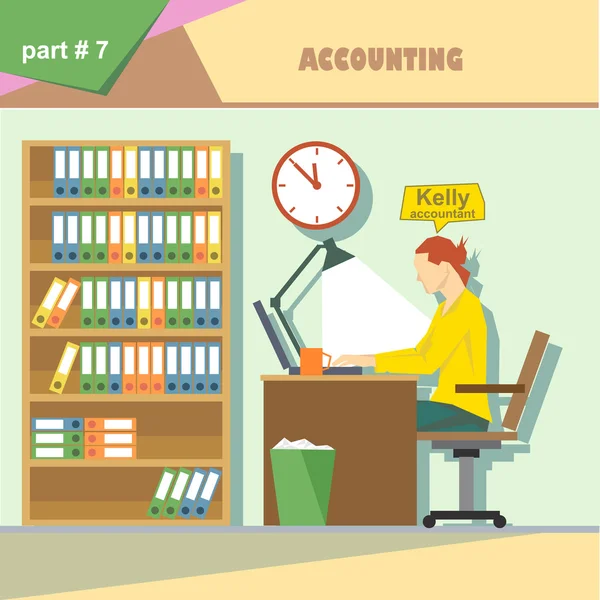 Business company roles situation infographics with accountant at work. Digital vector image