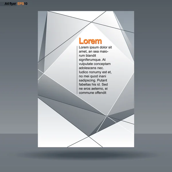 Design für abstrakten Druck a4 mit silbernen Dreiecken und Linien, für Flyer, Banner oder Poster auf silbernem Hintergrund. digitales Vektorbild. — Stockvektor