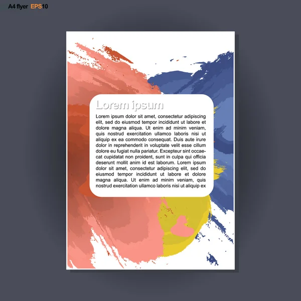 Abstract Print a4 Design mit blauen, roten und gelben Pinselstrichen, für Flyer, Banner oder Poster auf silbernem Hintergrund. digitales Vektorbild. — Stockvektor