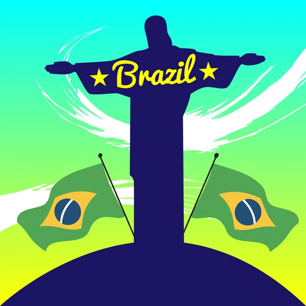 Diseño abstracto de Brasil con estatuas y banderas de país. Imagen vectorial digital — Archivo Imágenes Vectoriales