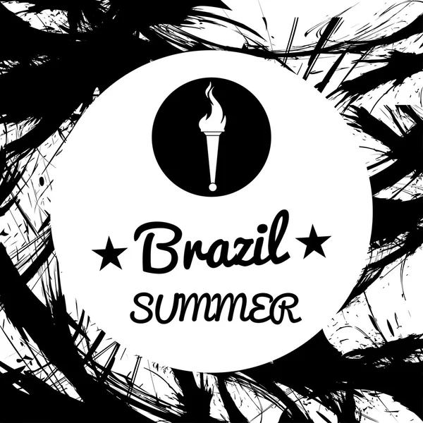 Abstracto diseño de verano de Brasil con el logotipo de llama ardiente en un círculo, en contornos negros. Imagen vectorial digital — Archivo Imágenes Vectoriales