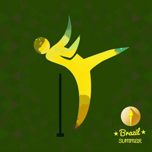 Brazil summer sport card with an yellow abstract hammer thrower. Digital vector image — Stock Vector