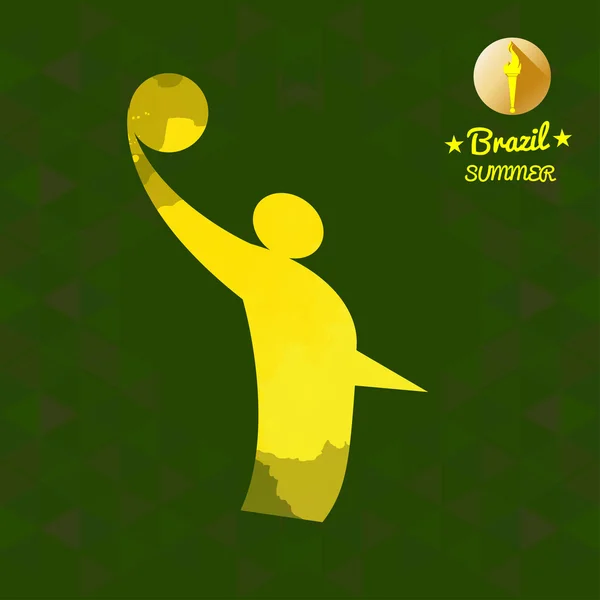 Brasil tarjeta deportiva de verano con un jugador de voleibol abstracto amarillo. Imagen vectorial digital — Archivo Imágenes Vectoriales
