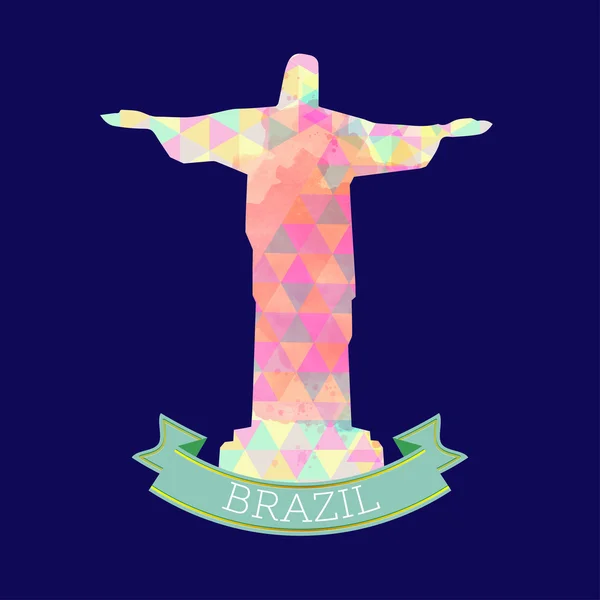 Diseño abstracto Brasil 2016 con estatua sobre fondo azul. Imagen vectorial digital — Vector de stock