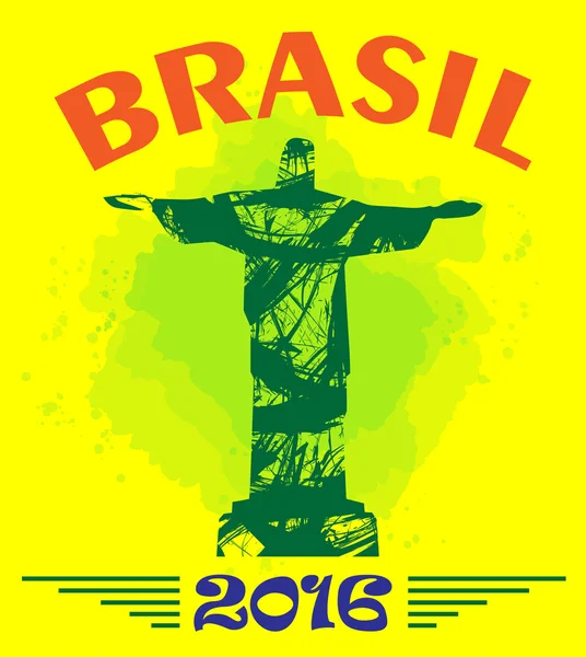 노란색 배경 위에 동상 추상 브라질 2016 디자인입니다. 디지털 벡터 이미지 — 스톡 벡터