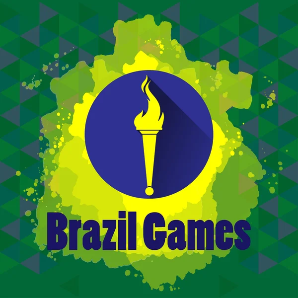 Abstract Brazil games design with burning flame logo on blue circle. Digital vector image — Stock Vector