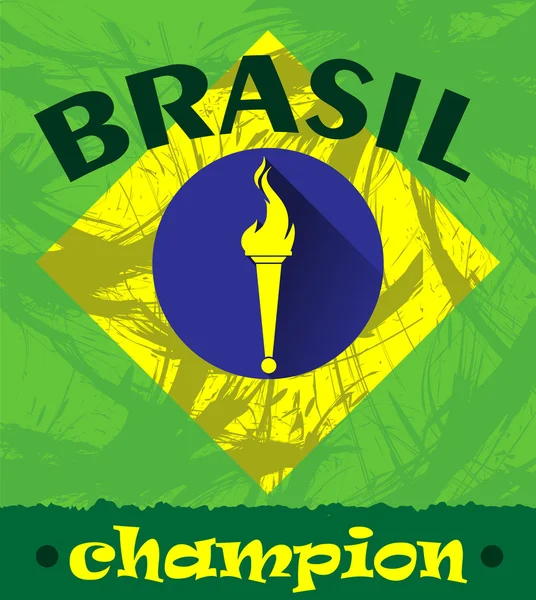 불타는 불꽃 로고가있는 추상 브라질 챔피언 디자인. 디지털 벡터 이미지 — 스톡 벡터