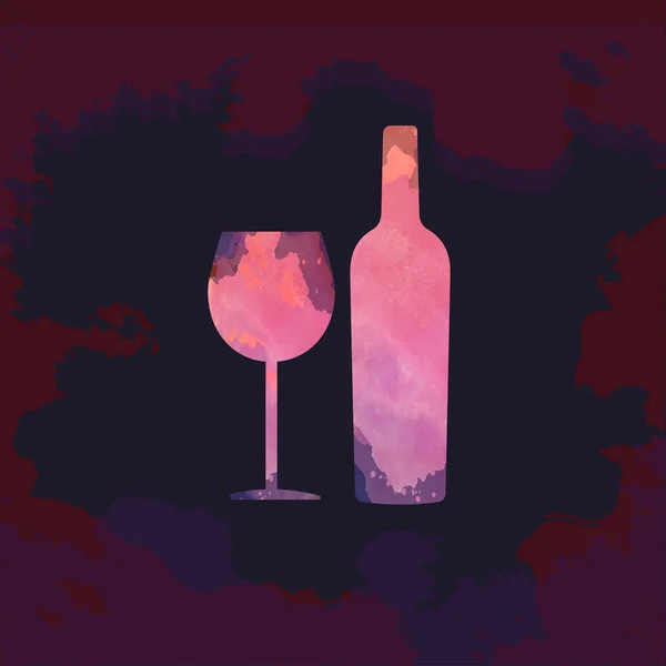 Carte de dégustation de vin, avec bouteille colorée et un verre sur un fond sombre peint. Image vectorielle numérique . — Image vectorielle