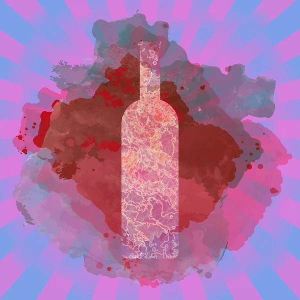 Weinverkostung Karte, mit farbigen Flasche über einem farbigen Spritzer gemalten Hintergrund. digitales Vektorbild. — Stockvektor