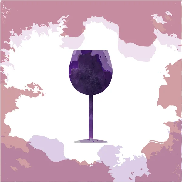 Tarjeta de cata de vinos, con una copa sobre un fondo pintado con salpicaduras de color rosa. Imagen vectorial digital . — Archivo Imágenes Vectoriales